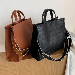 Stone Pattern PU Leather Women Handbag Large Capacity Wide Strap Female Shoulder Bag 2022 New Brand Designer Ladies Hand Bag