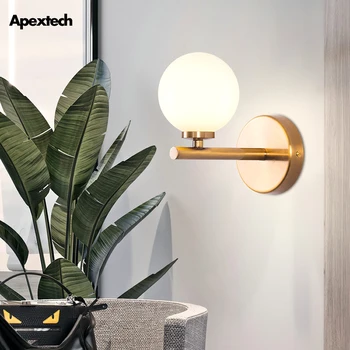 

Vintage Golden Metal Glass Ball LED Wall Lamp Post Morden Bedroom Bedside Night Light Living Dining Room Corridor Wall Lights
