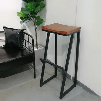 

Retro Bar Chair Wrought Iron Bar Stool Solid Wood Bar Stool Modern Creative High Stool Leisure Bar Chair Front Coffee Chair
