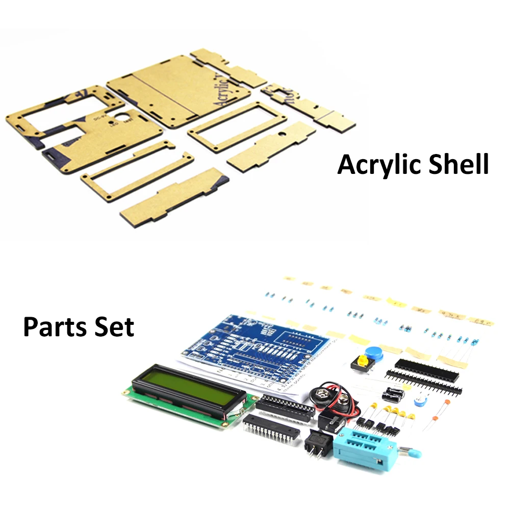 Multifunctional Transistor Tester DIY Kit Resistor Capacitor Triode Electronic Measurement with Acrylic Shell and Parts Set