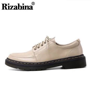 

Rizabina Women Spring Genuine Leather Pumps Lace Up Casual Shoes Woman Round Toe Patchwork Comfort Pumps Footwear Size 34-40