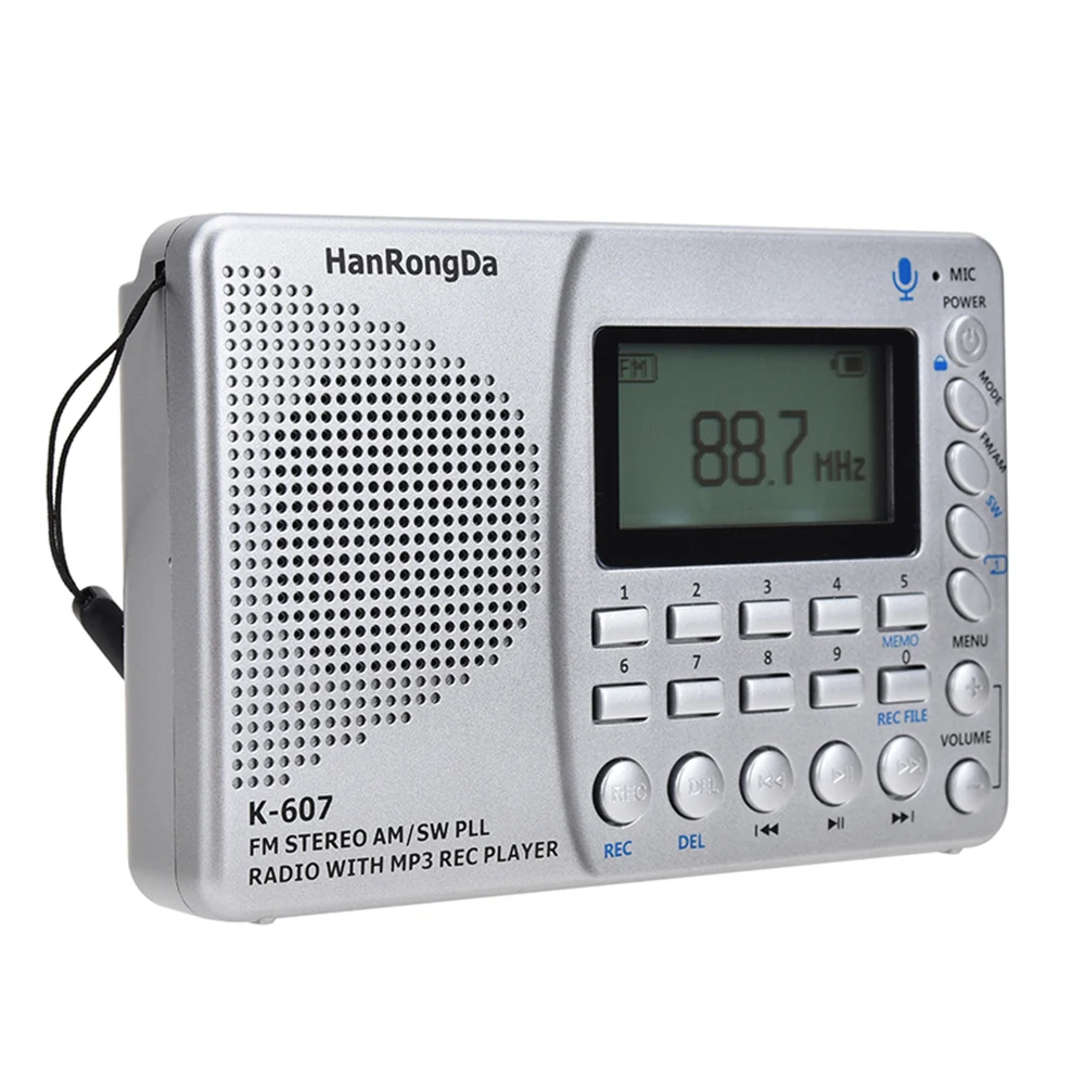 K607 портативное радио AM/FM/SW/TF карманное MP3 цифровой рекордер поддержка TF карта USB REC