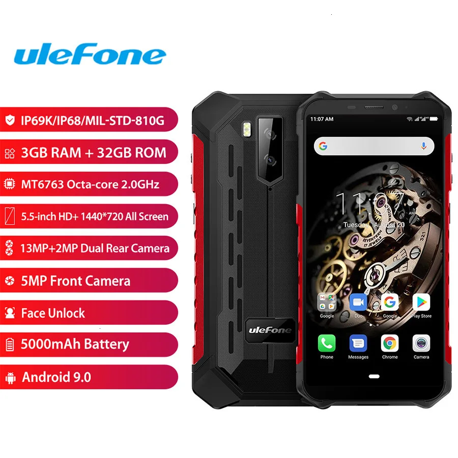 Ulefone Armor X5 5000 мАч NFC ip68 Ударопрочный мобильный телефон Android 9,0 5," Восьмиядерный 3 ГБ+ 32 ГБ разблокированный 4G Прочный смартфон