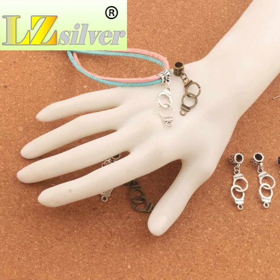 42.3x10.2mm 100PCS Zinc Alloy Bronze Handcuffs Freedom Big Hole Beads Dangle Fit European Charm Bracelets Jewelry DIY B243
