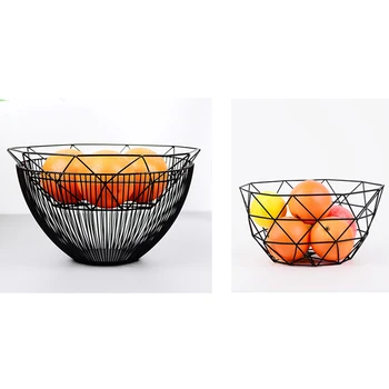 

2020 Nordic Style Geometric Vegetable Fruit Metal Wire Basket Kitchen Desktop Storage Bowl Container Table Fruit Plates Decor