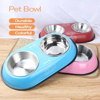 

Double Dog Bowl Pet Feeding Station Stainless Steel Water Food Bowls Feeder Solution for Dogs Cats supplies New Year Christmas