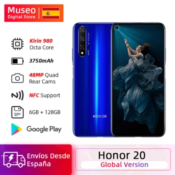 Перейти на Алиэкспресс и купить Глобальная версия Honor 20 смартфон 6G128G Kirin 980 Восьмиядерный 6,26 ''48MP четыре камеры мобильного телефона Googling Play SuperCharge