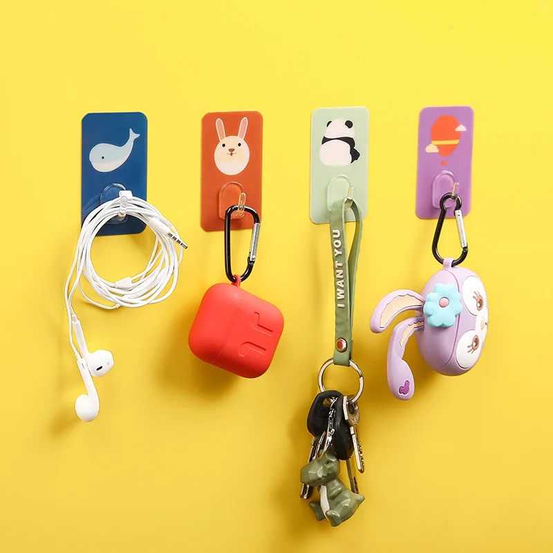 

Cartoon Cute Wall Hooks Punch-Free Seamless Adhesive Hooks Bathroom Kitchen Wall Hanger Towel Racks Bathroom Accessories Set