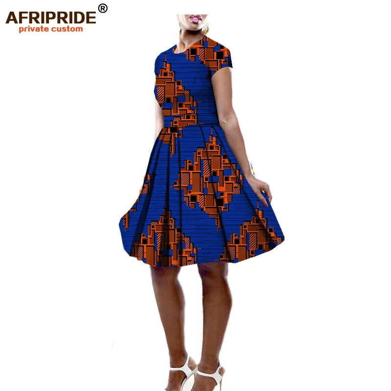 Африканские платья для женщин AFRIPRIDE частный заказной короткий рукав длиной до колена Плиссированное Повседневное платье размера плюс восковой хлопок A722540