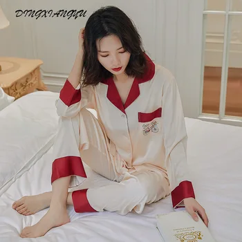 

Dingxiangyu New Style Ultra-Stretch Sexy Viscose Fiber Pajamas Women Cardigan Lapel Long Sleeve Leisure Tops Pajamas Set