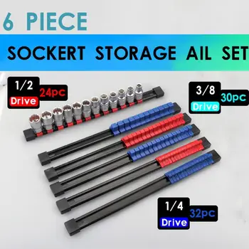 

6pcs 1/4 3/8 1/2 Inch Plastic Socket Organizer Sliding Holder Rail Rack Tool