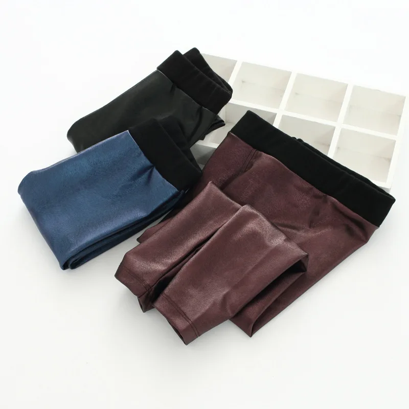 

Children Solid Color Korean-style Crawler 18 Autumn Breathable Gloss Child Leather Pants Childrenswear 72707