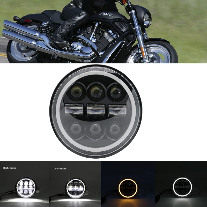 5,7" мотоциклетный светодиодный светильник для Harley Dyna Sportster Triumph индийская фара двигателя Halo DRL Янтарный светильник поворота