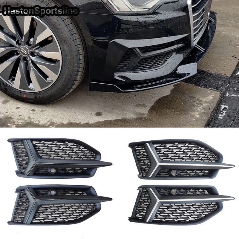 For Audi A6 C8 2019-2023 Silver Fog Light Cover Grille Front Bumper Grille  Trim