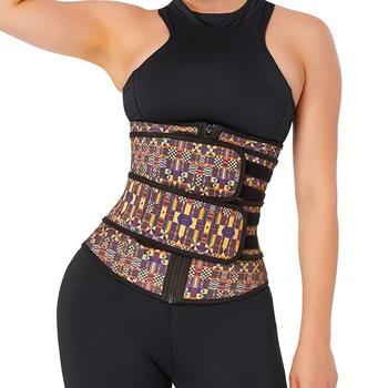 

Single/Double Belt Latex Waist Trainer 7 Steel Boned Waist Slimming Cincher Corset Underwear African Style Printing