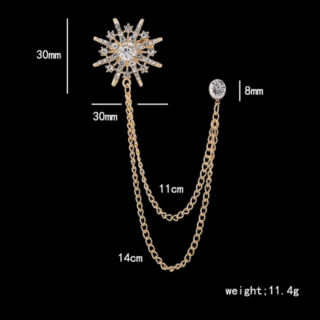 Tie Pins For Men Men's Diamante Rhinestone Gold Tie Tack Chain
