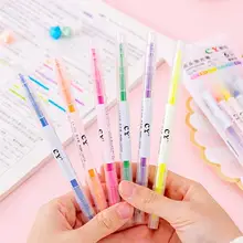 6 цветов/набор, двойная головка, цвета, косые, зеленый, желтый, маркеры, рекламная художественная маркеры, флуоресцентная ручка, Подарочные канцелярские принадлежности