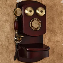 Retro Revolve Hout Vintage Vaste Telefoon Wandmontage Huis Ouderwetse Mechanische Bel Draaiknop Antieke Telefoon Ophangen