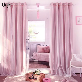 

1PC Voile Sheer + fabric Curtains Tulle Solid Color Curtains For Living Room Softy Tulle Blackout Curtain Decorations