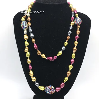 

MultiColor Natural Freshwater Pearl Necklace Jewelry,Baroque Pearl Necklace Rainbow Rhinestone Women Real Natural Pearl Necklace