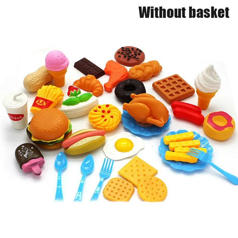 without basket 34 шт. Забавный игрушечный набор продуктов для детей кухня готовка детская игрушка Лот игровой дом горячая Распродажа дети ролевые игры кухонные игрушки подарок - Цвет: without basket