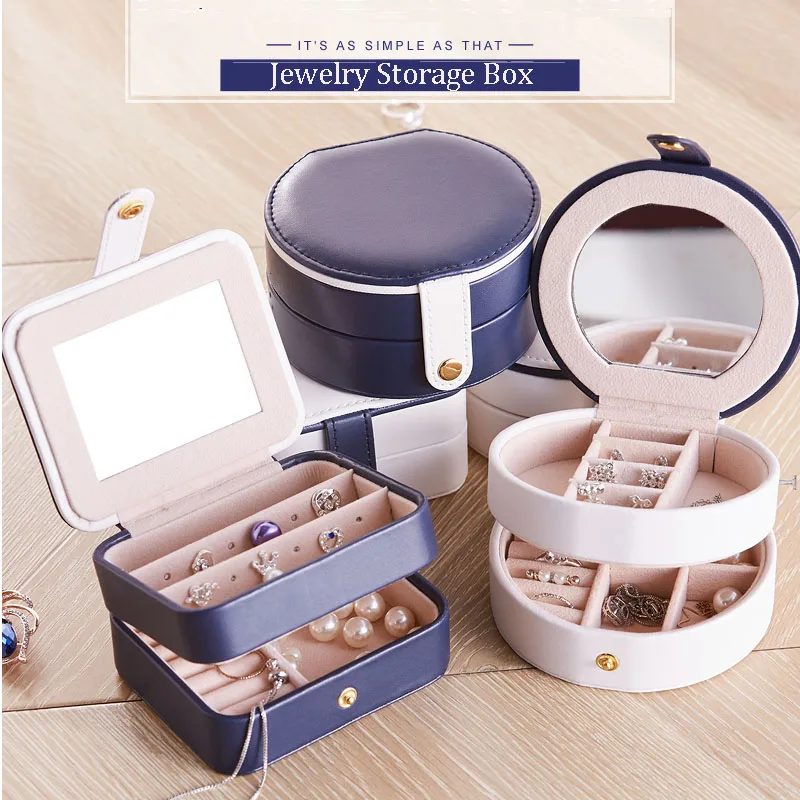

Top Arrival Women's Mini Stud Earrings Ring Jewelry Box Useful Makeup Organizer With Zipper Travel Portable Jewelry Storage Case