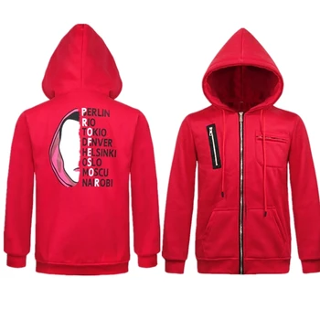 

2019 Newest Salvador Dali Movie The House of Paper La Casa De Papel Cosplay Red Hoodie Sweatershirt Pullover Zipper Jacket Coat