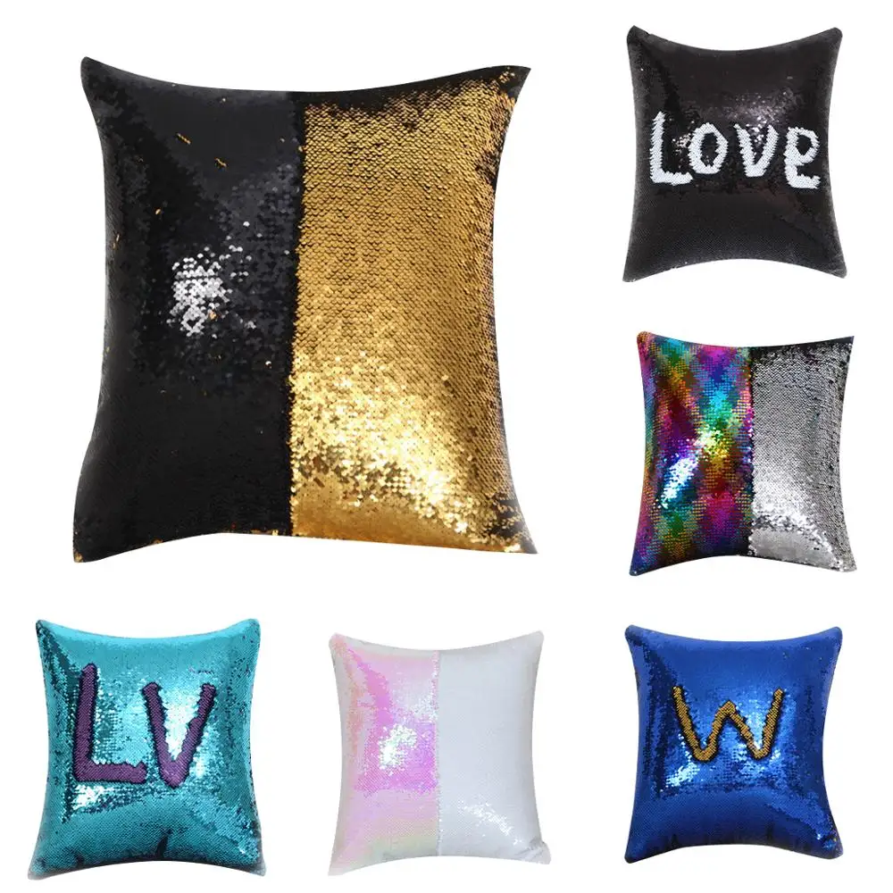 

New DIY Mermaid Sequin Cushion Cover Magical Throw Pillowcase 40X40cm Color Changing Reversible Pillow Case For Home Decor