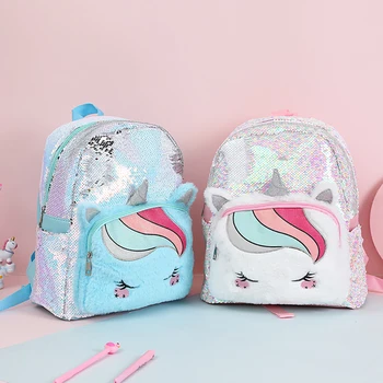 

Sequins Unicorn Backpack Fashion Glitter Satchel School Bag For Teenager Student Kids Cartoon Backpack Schoolbag