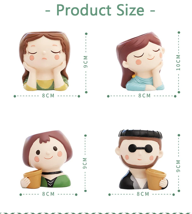Cute Human Face Vase Succulent Planter Resin Vase Cartoon Character Decorative Head Face Flower Pot Indoor Desktop Ornaments