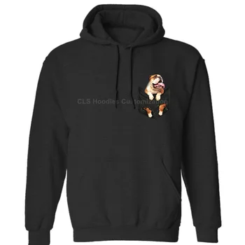 

English Bulldog Inside Pocket Dog Lovers Black Cotton Mens Neutral (Womens) Winter Hoodies Sweatshirts Free Shipping