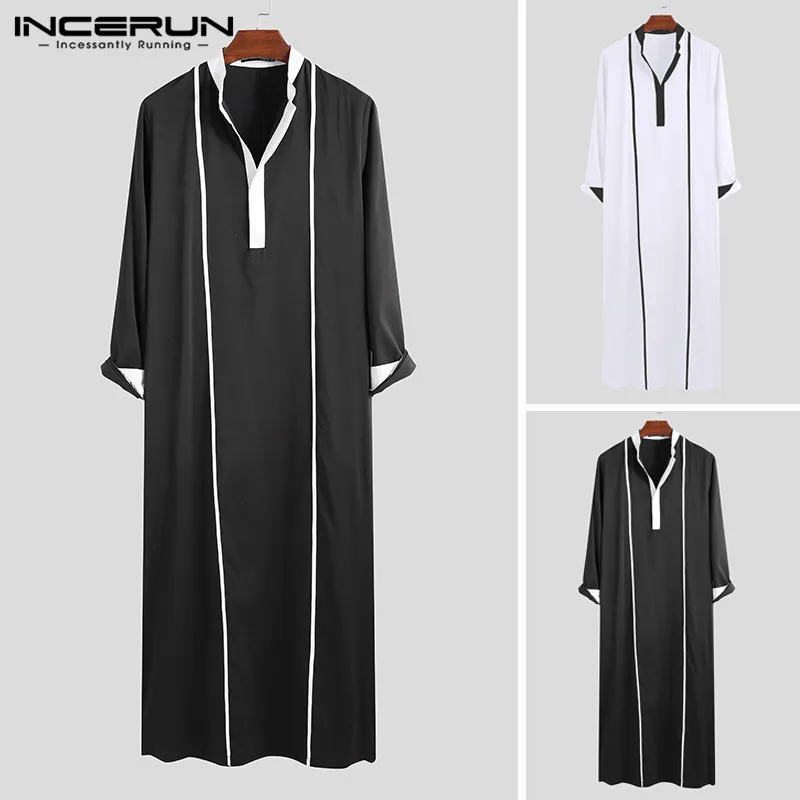 INCERUN мусульманский, Арабский исламский кафтан для мужчин лоскутное с длинными рукавами винтажное платье abaya Саудовская Аравия Средний Восток мужчин jubba tobe