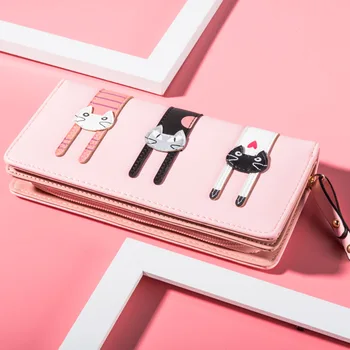 

2020 Wallet Cat Cartoon Wallet Long Creative Female Card Holder PU Wallet Coin Purses Girls Leather Wallet New Fashion Envelope