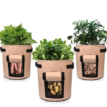 

Potato Grow Bags 3 Pack 10 Gallon Garden Planting Bag Breathable Nonwoven Buckle Window Design Planter Bag
