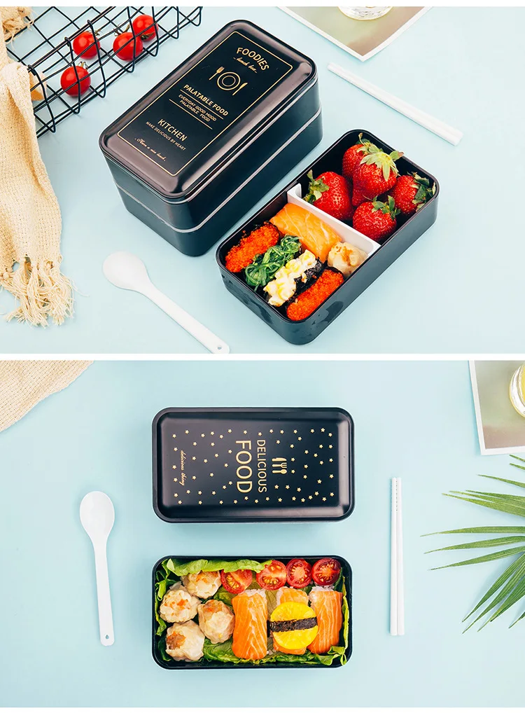 Ланч-бокс двухслойный Портативный Bento box экологичный пищевой контейнер с отсеками герметичный Microwavable Bpa бесплатно