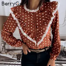 BerryGo, винтажная блузка в горошек, рубашка для женщин, весна-лето, длинный рукав, кружевной топ, элегантная рабочая одежда, повседневная женская рубашка, топ, блузы