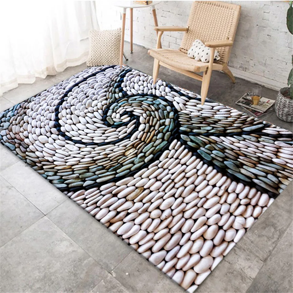 

3D Cobble Stone Printed Bedside Mat Bedroom Rug Nordic Simple Carpet For Bathroom Anti-slip Doormat Washable Kitchen Floor Rug