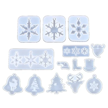 

14Pcs Christmas Tree Snowflake Mold Christmas Silicone Epoxy Resin Pendant Mould 83XF