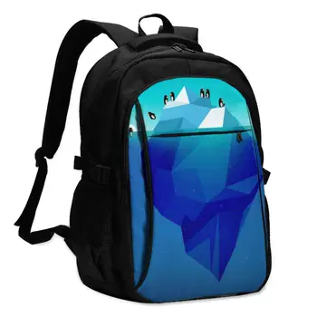 

Hot USB Charging Laptop Women's Backpack For Teenage Students Girls School Backpack Iceberg And Penguins Travel Bagpack