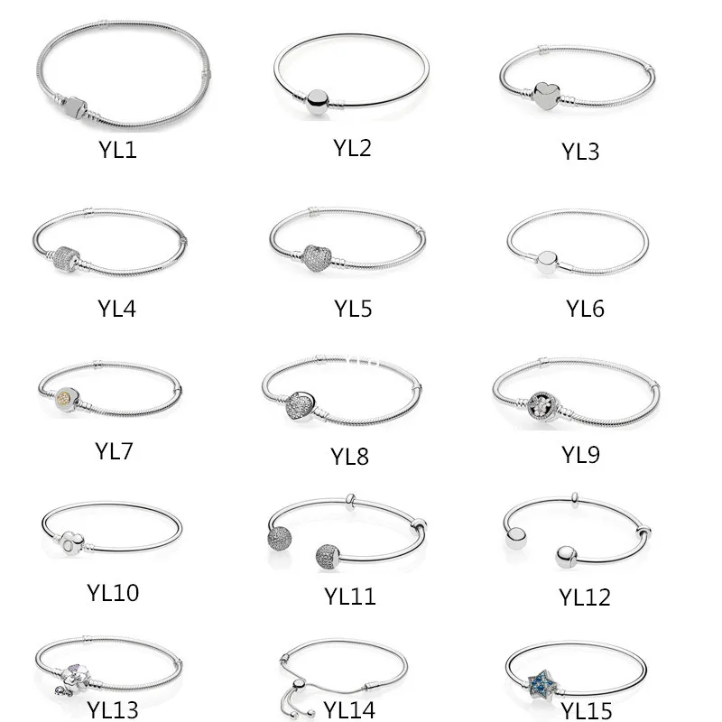 

Original 925 Sterling Silver Bracelet Round Love With Crystal Bracelet Snake Bone Basic Chain Fit Charm Bracelets Jewelry
