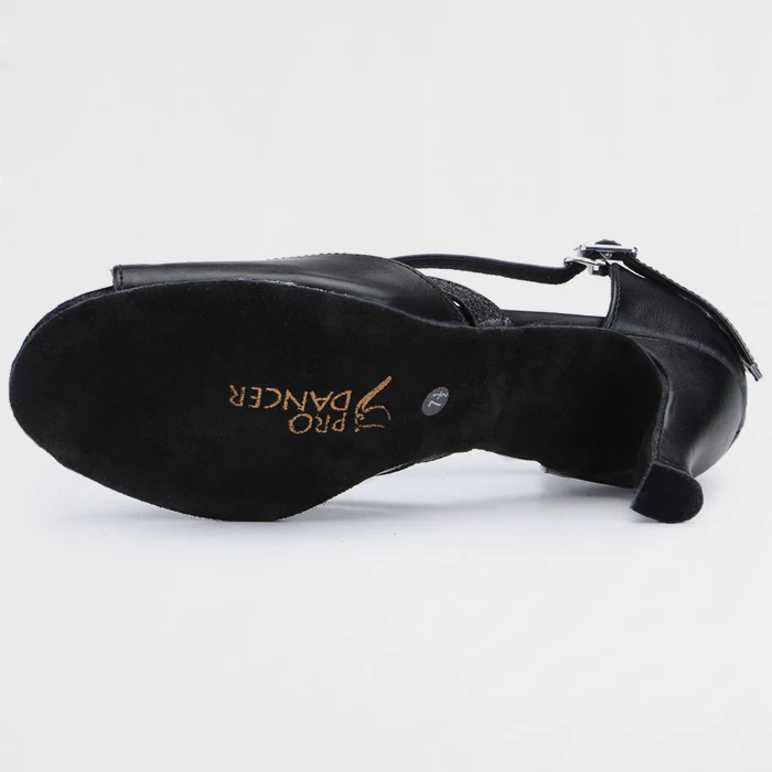 Pro Dancer Women Ballroom Dance Shoes Salsa Latin Dance Sandals Mid Heel Suede Sole Buckle-up