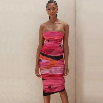 

free shipping Wholesale woman's dress rose Red Tights Strapless Sexy club celebrity cocktail party dress