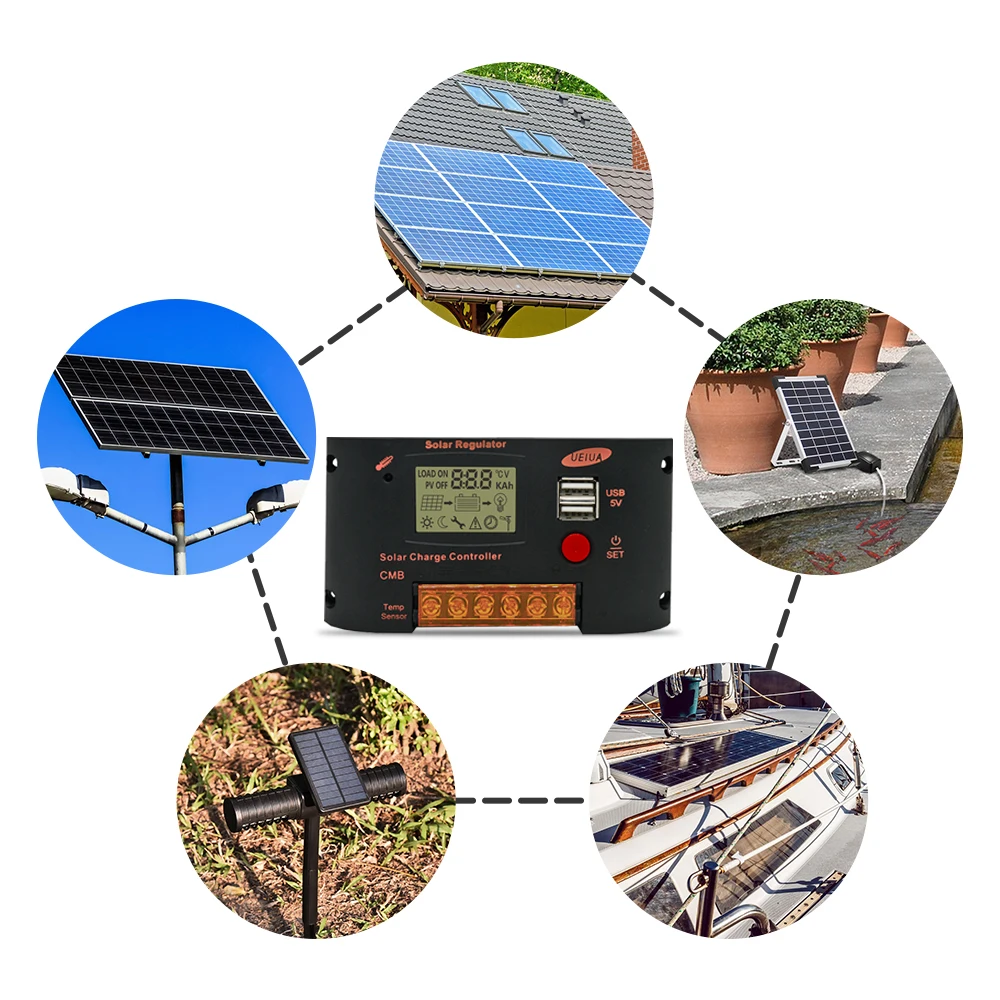 Авто за максимальной точкой мощности, Солнечный Контроллер заряда 12V 24V 10A 20A MPPT Контроллер заряда для фотоэлектрических систем Панели солнечные Батарея регулятор Dual USB ЖК-дисплей Дисплей