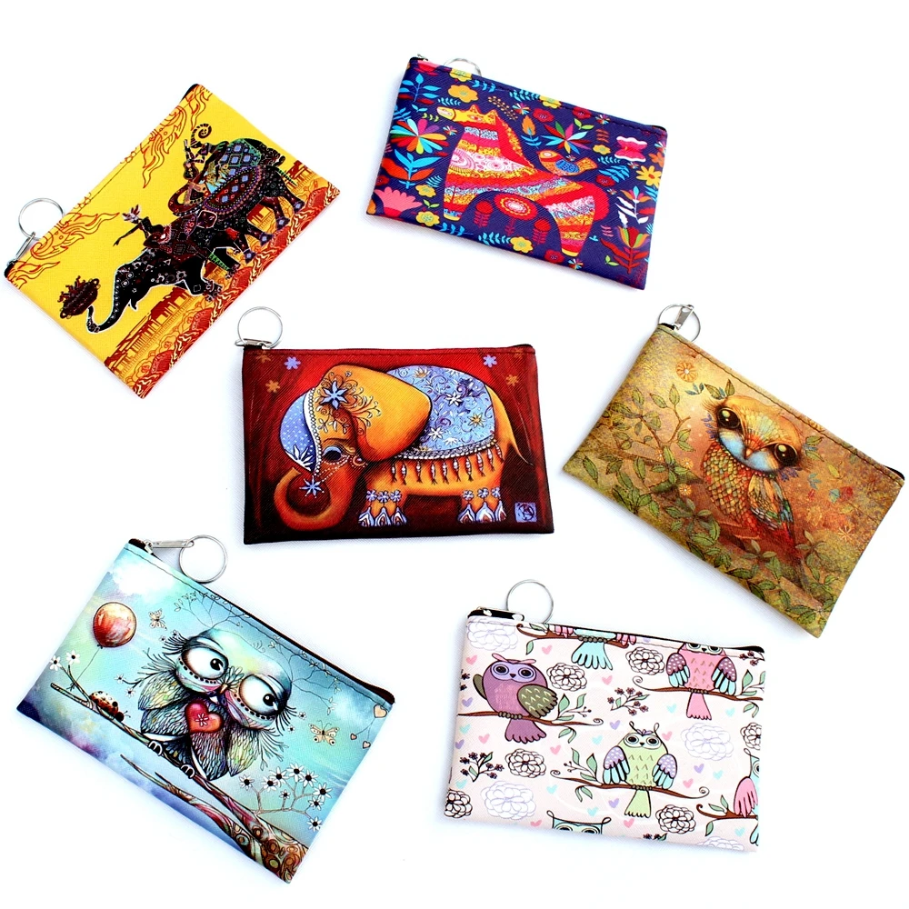 Coin Purse Owl Elephant giraffes Print For Women Cartoon Zero Wallet Ladies clutch change purse Zipper coins bag pouch coin purse coin wallet plush coin purse