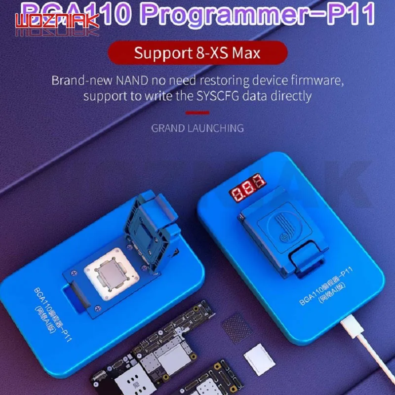 

JC P11 BGA110 Programmer For iPhone 8/8P/X/XR/XS/XSMAX NAND Flash for Apple BGA 110 NAND SYSCFG Data Modification Repair