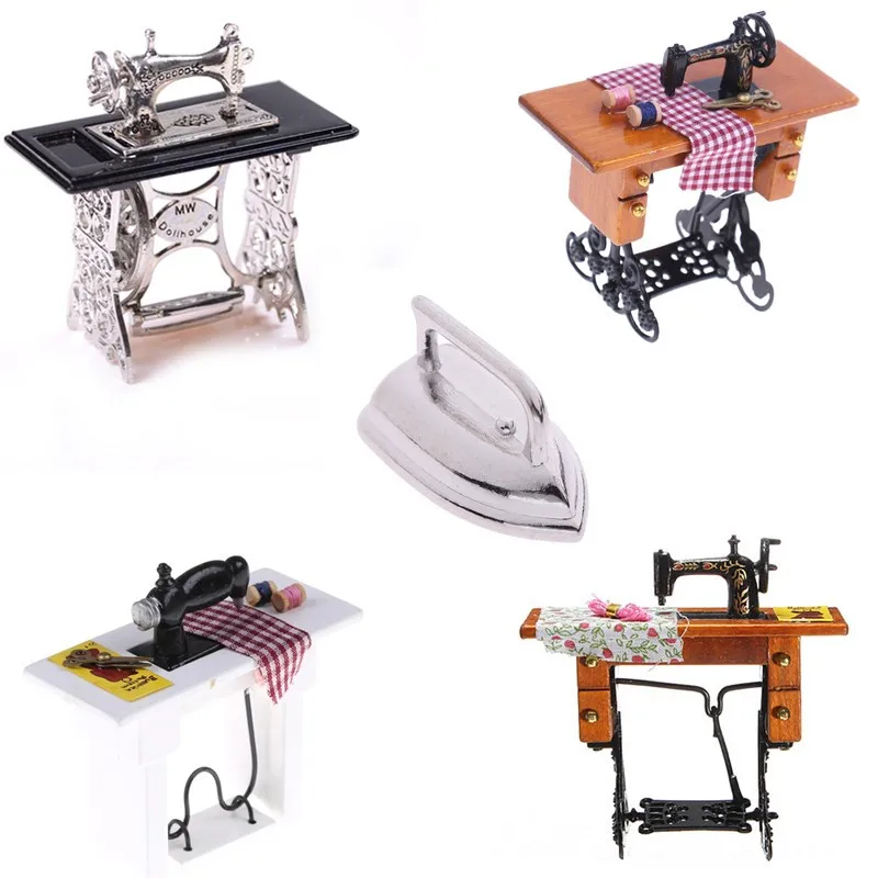 

Vintage Miniature Sewing Machine Furniture Toys Gifts For 1/12 Doll House Decor Retro Children Toys Accessories Miniatura Toy