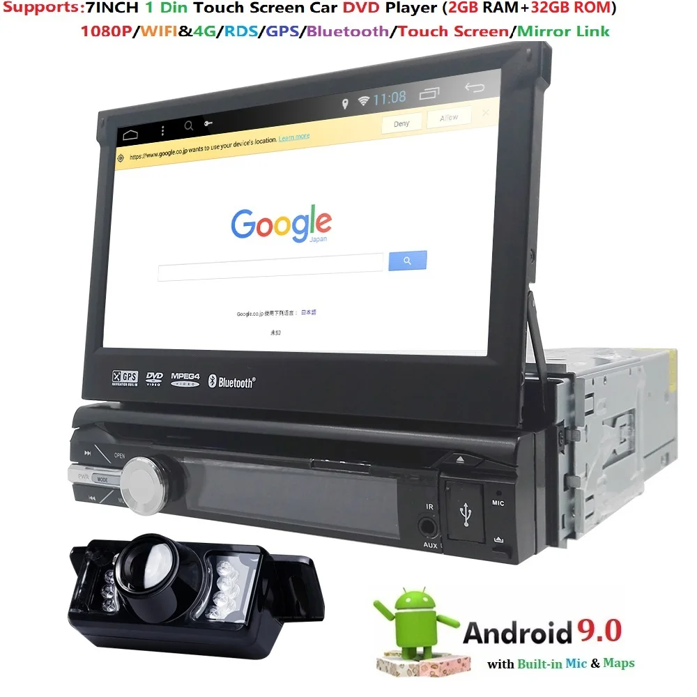 Универсальный 1 din Android 9,0 четырехъядерный автомобильный dvd-плеер gps Wifi BT Радио BT 2 Гб ram 32 Гб rom 4G SIM сеть Рулевое колесо RDS CAM