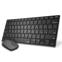 Rapoo – Mini clavier russe sans fil Bluetooth, 9000M, multi mode, silencieux, avec souris, Combo anglais/russe 