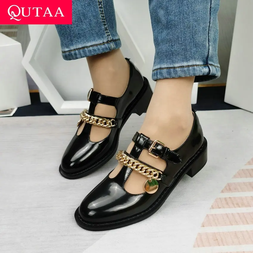 Square Heels Casual-Shoes Women Pumps QUTAA Mary Jane Round-Toe Size34-40 Spring Buckle