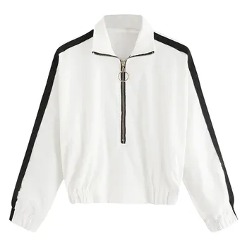 

JAYCOSIN Ladies Loose Lapel Corduroy Top Fashion Ladies Long Sleeve Zipper Contrast Ribbon Side Corduroy Sweatshirt